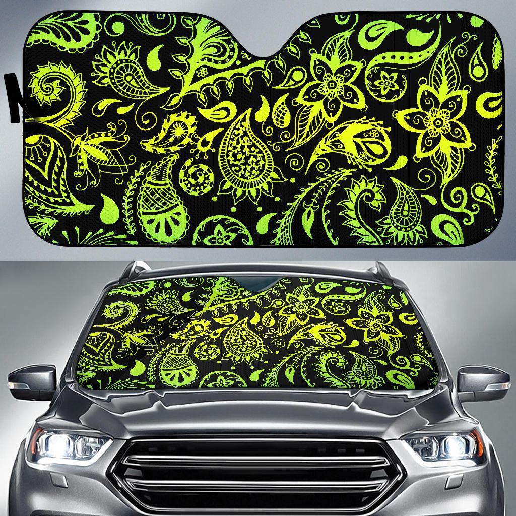 Paisley Green Design Print Car Sun Shade For Windshield