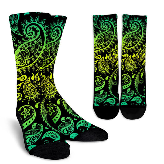 Paisley Green Design Print Crew Socks