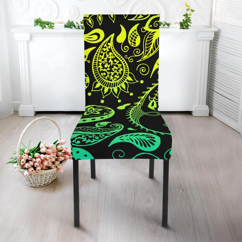 Paisley Green Design Print Dining Chair Slipcover-JTAMIGO.COM