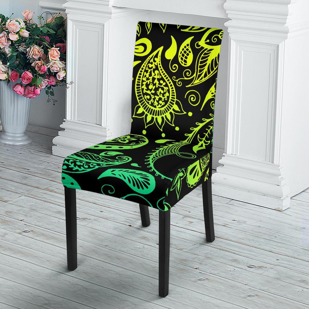 Paisley Green Design Print Dining Chair Slipcover-JTAMIGO.COM