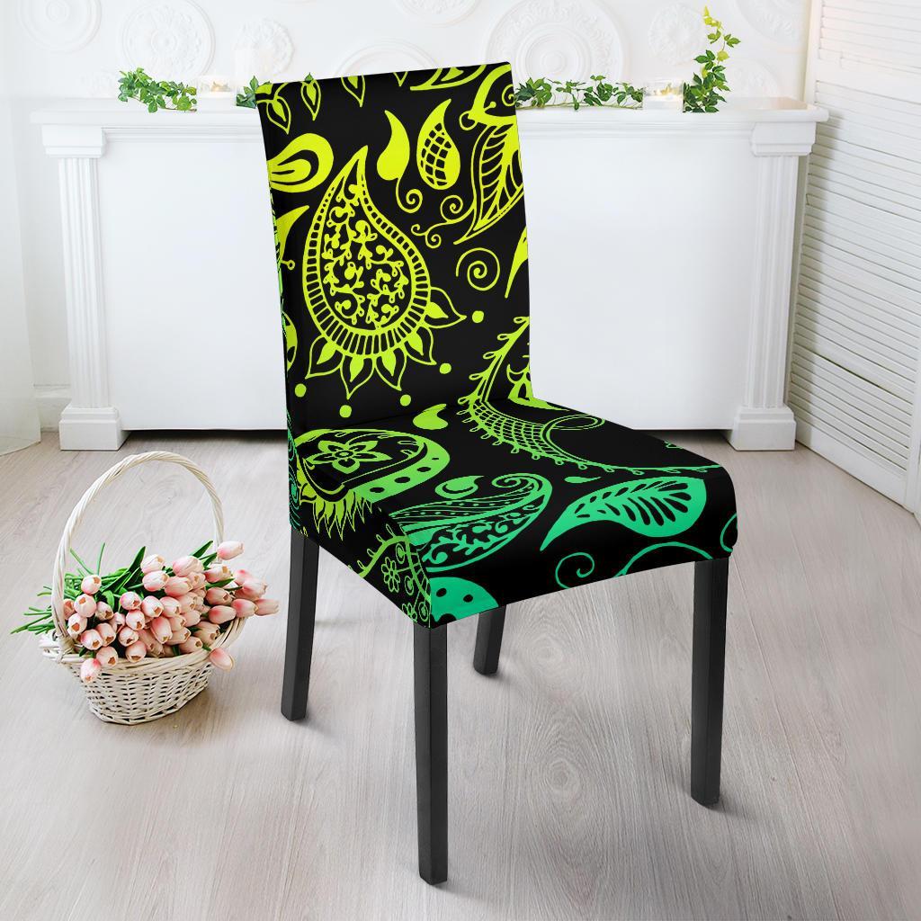 Paisley Green Design Print Dining Chair Slipcover-JTAMIGO.COM
