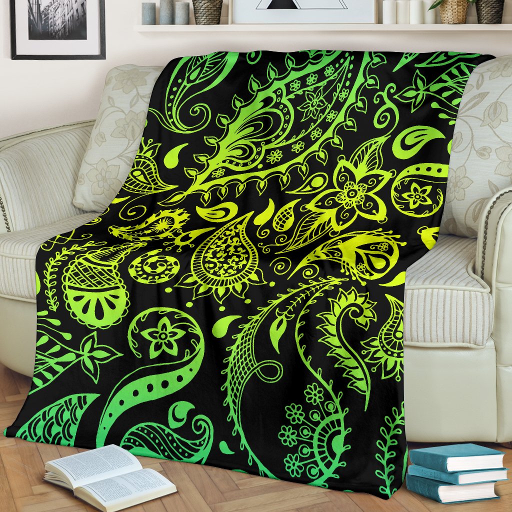 Paisley Green Design Print Fleece Blanket