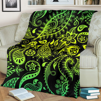 Paisley Green Design Print Fleece Blanket