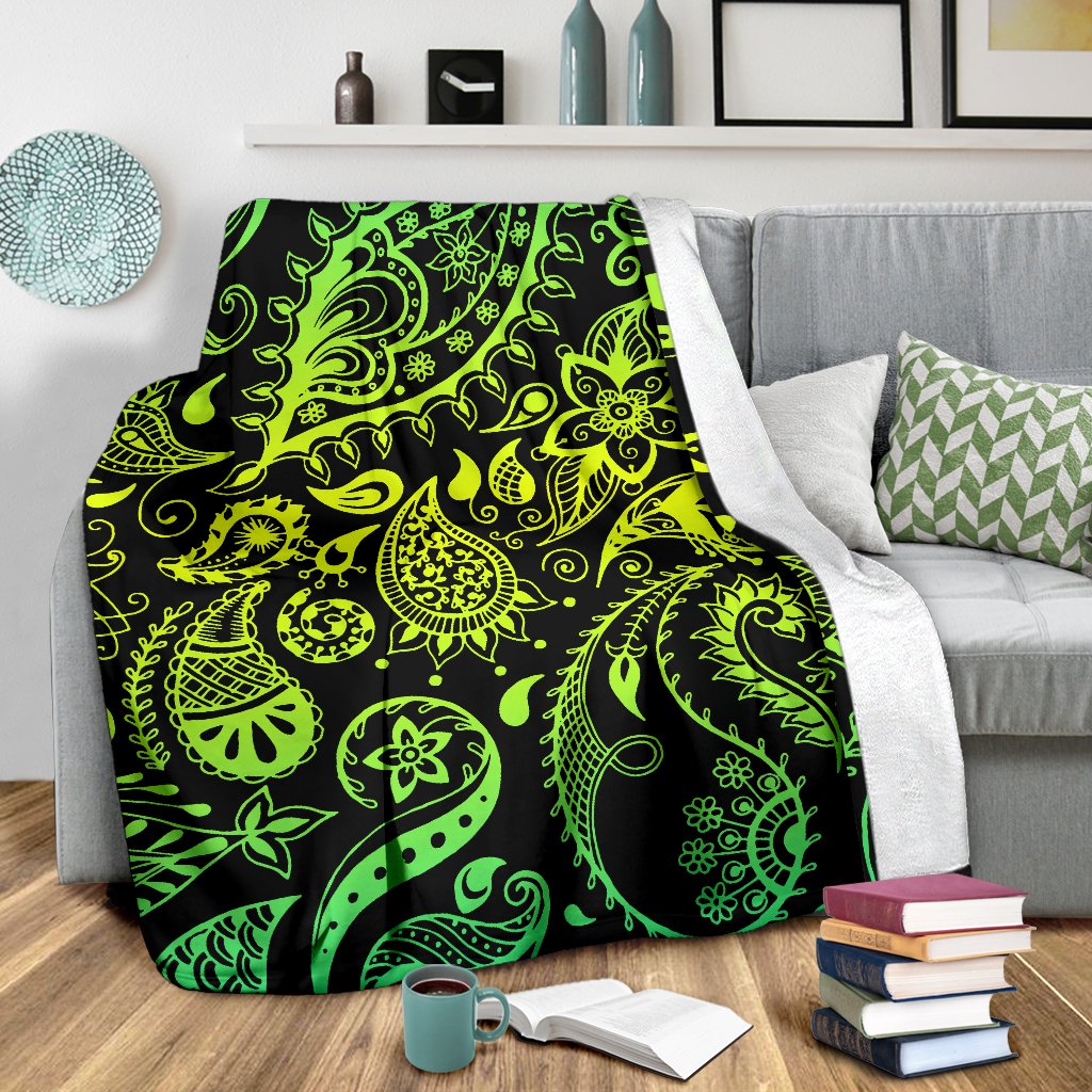 Paisley Green Design Print Fleece Blanket