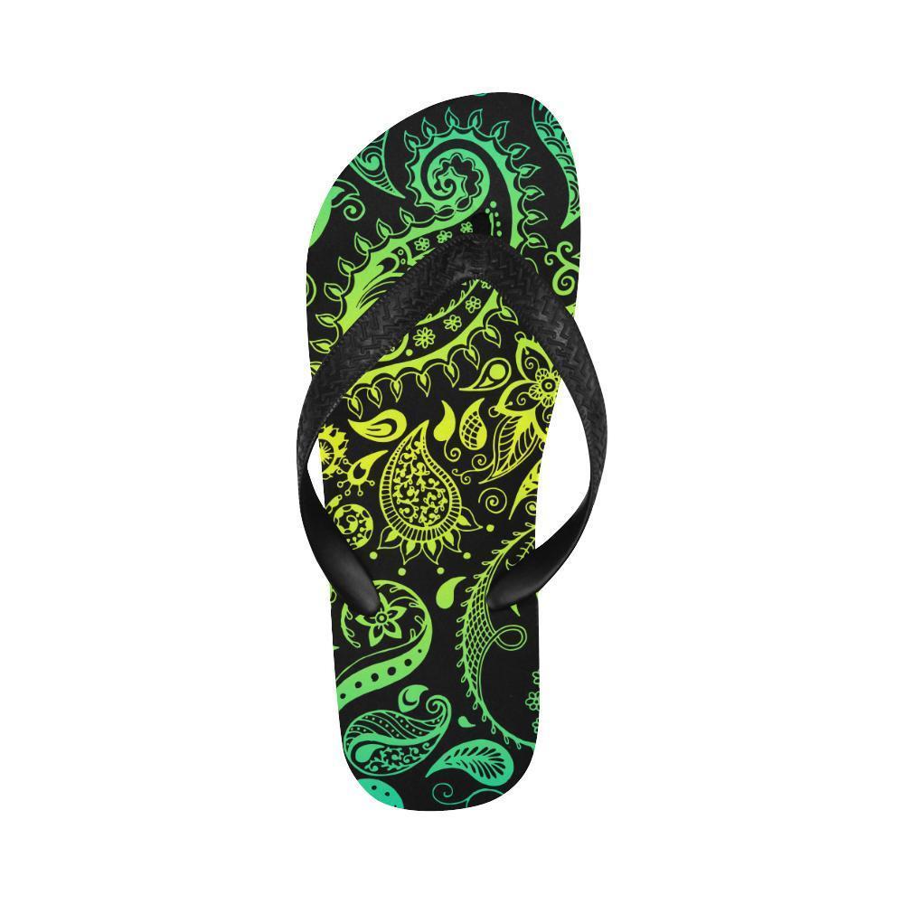 Paisley Green Design Print Flip Flops-JTAMIGO.COM