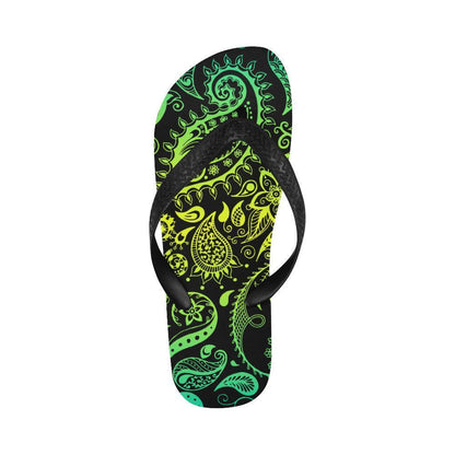 Paisley Green Design Print Flip Flops-JTAMIGO.COM