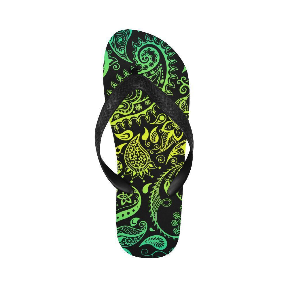 Paisley Green Design Print Flip Flops-JTAMIGO.COM