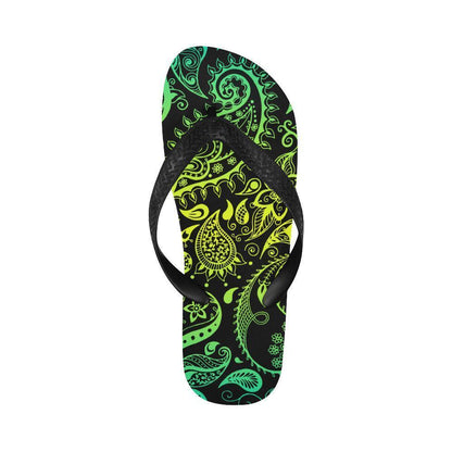 Paisley Green Design Print Flip Flops-JTAMIGO.COM
