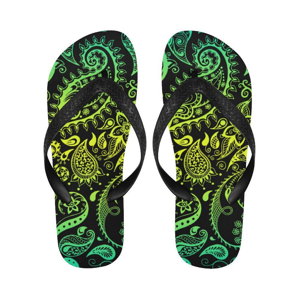 Paisley Green Design Print Flip Flops-JTAMIGO.COM