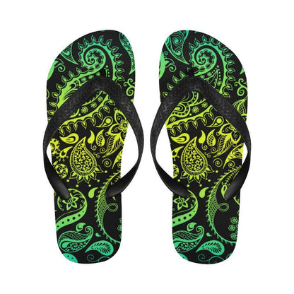Paisley Green Design Print Flip Flops-JTAMIGO.COM