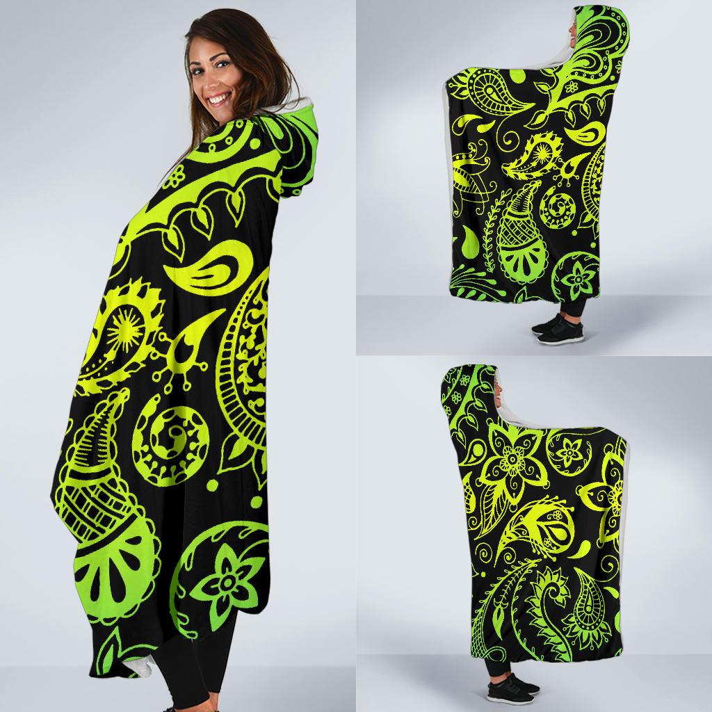 Paisley Green Design Print Hooded Blanket-JTAMIGO.COM
