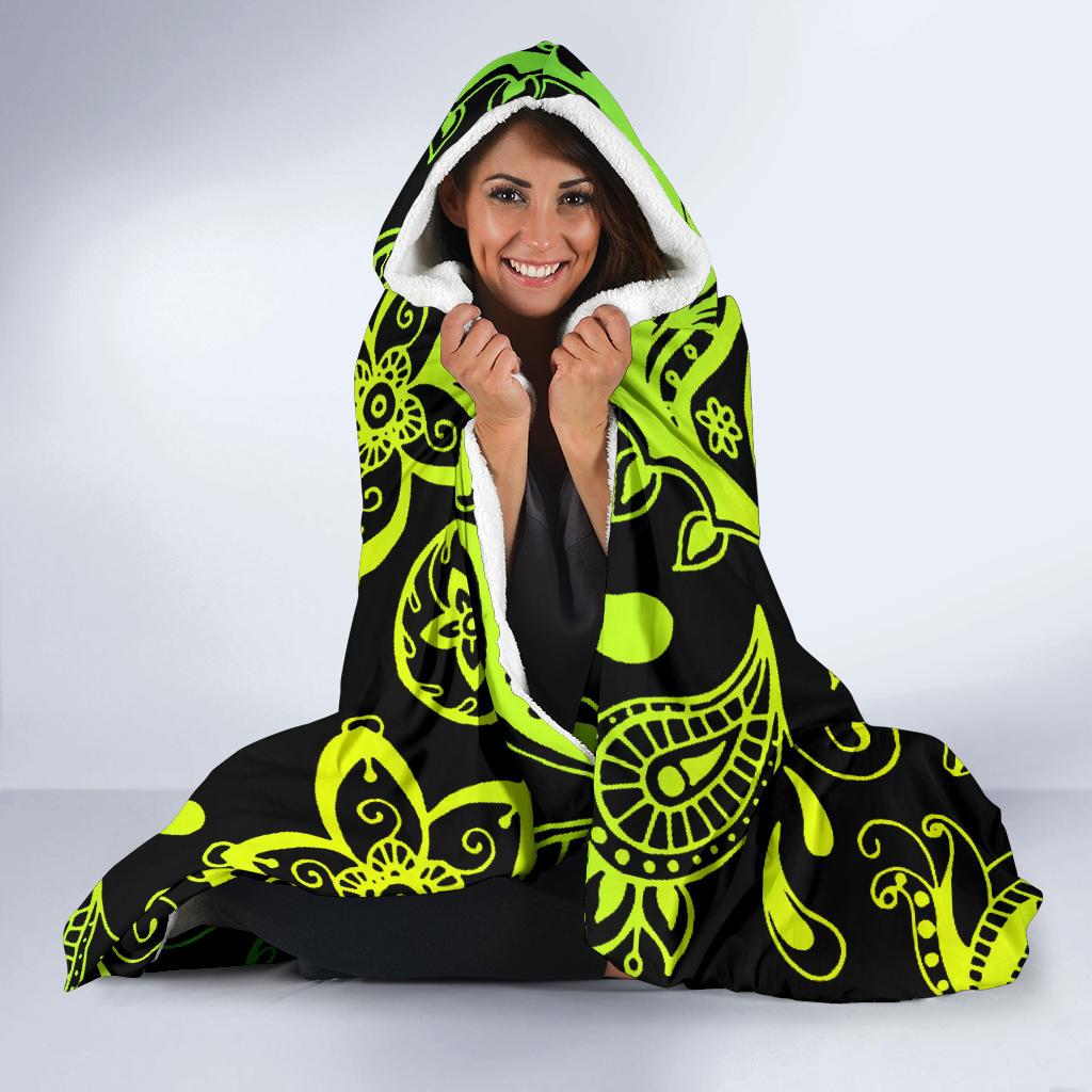 Paisley Green Design Print Hooded Blanket-JTAMIGO.COM