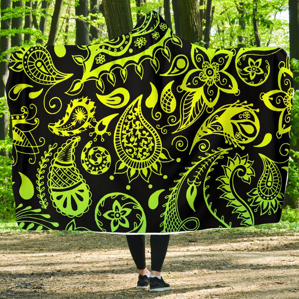 Paisley Green Design Print Hooded Blanket-JTAMIGO.COM