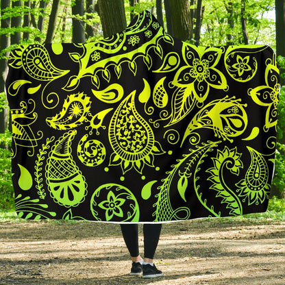 Paisley Green Design Print Hooded Blanket-JTAMIGO.COM