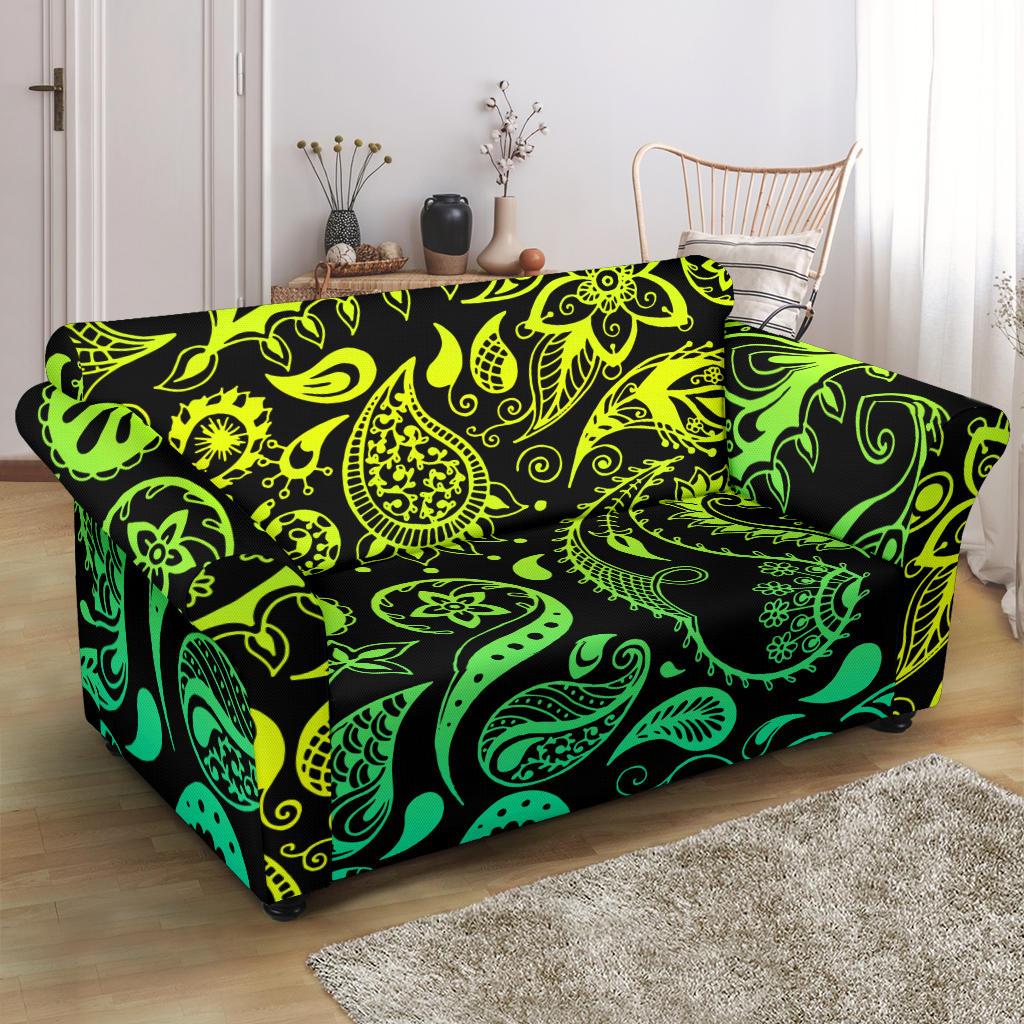 Paisley Green Design Print Loveseat Slipcover-JTAMIGO.COM