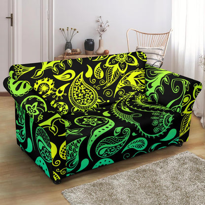 Paisley Green Design Print Loveseat Slipcover-JTAMIGO.COM