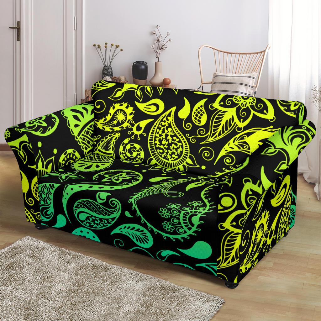 Paisley Green Design Print Loveseat Slipcover-JTAMIGO.COM