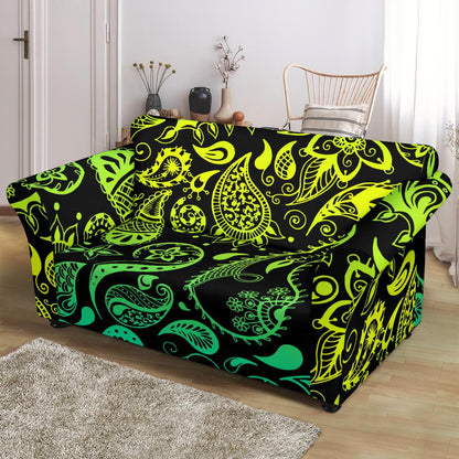 Paisley Green Design Print Loveseat Slipcover-JTAMIGO.COM