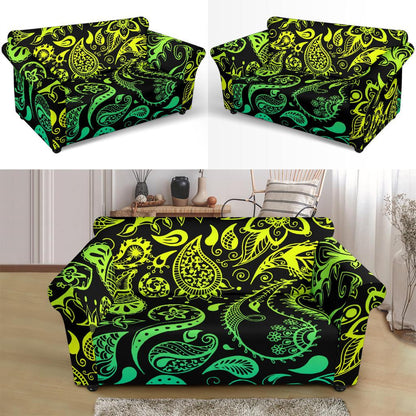Paisley Green Design Print Loveseat Slipcover-JTAMIGO.COM