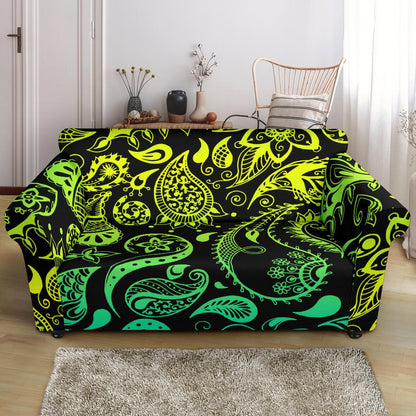 Paisley Green Design Print Loveseat Slipcover-JTAMIGO.COM