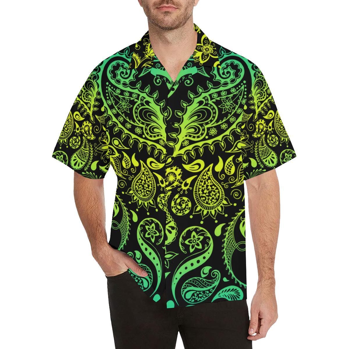 Paisley Green Design Print Men Aloha Hawaiian Shirt