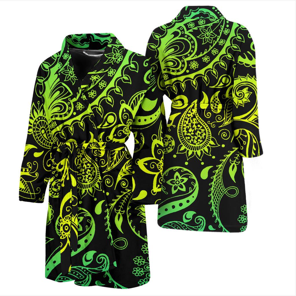 Paisley Green Design Print Men Bath Robe-JTAMIGO.COM