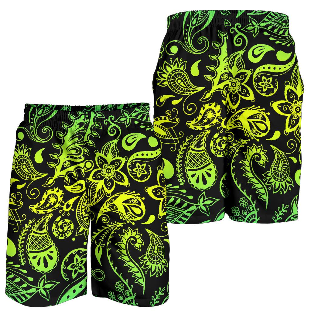 Paisley Green Design Print Mens Shorts-JTAMIGO.COM