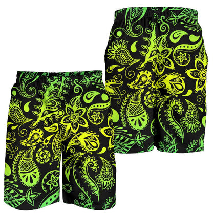 Paisley Green Design Print Mens Shorts-JTAMIGO.COM