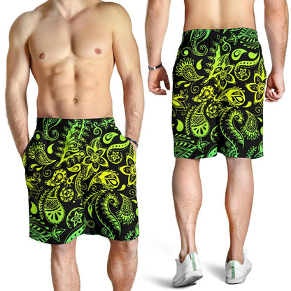 Paisley Green Design Print Mens Shorts-JTAMIGO.COM