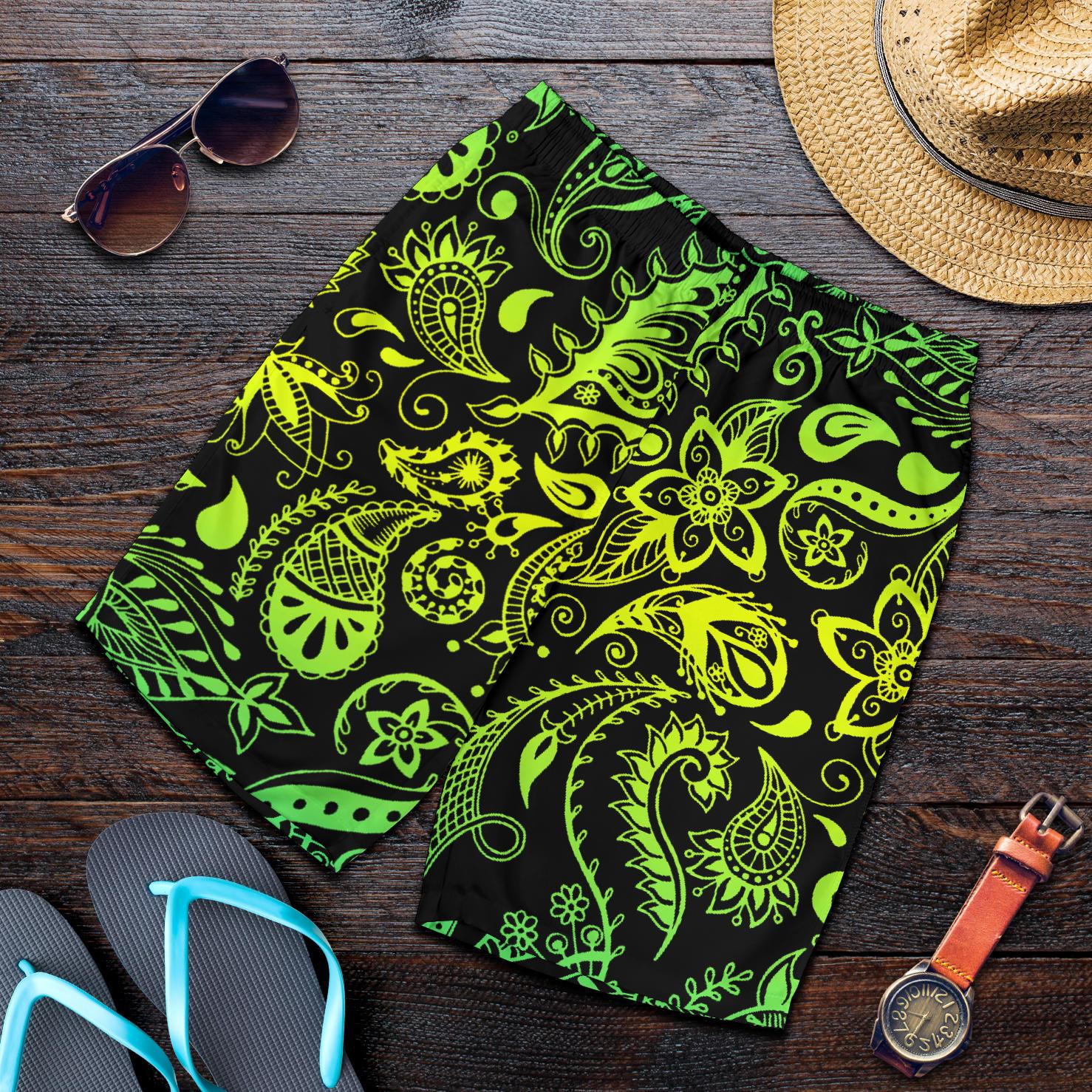 Paisley Green Design Print Mens Shorts-JTAMIGO.COM