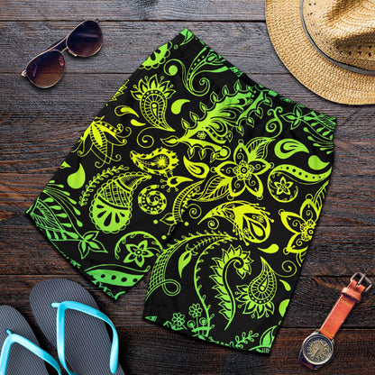 Paisley Green Design Print Mens Shorts-JTAMIGO.COM