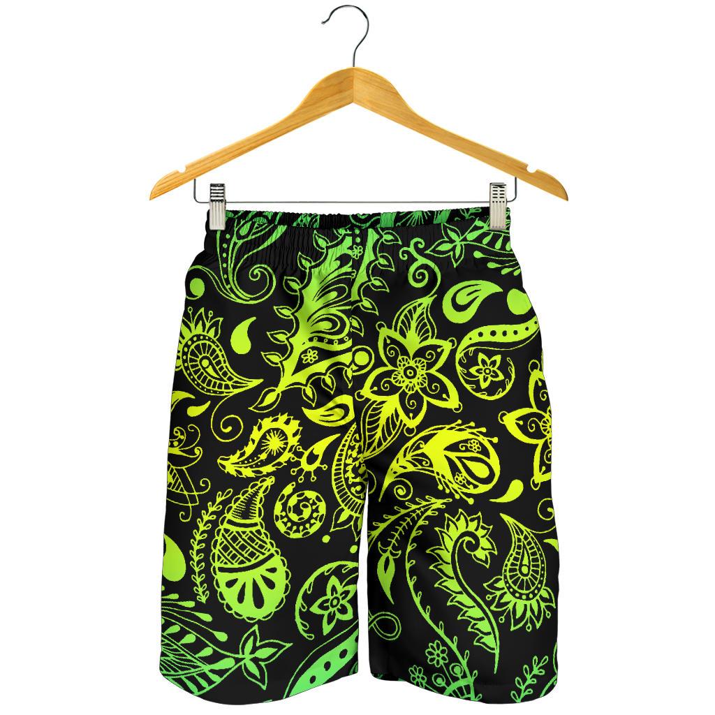 Paisley Green Design Print Mens Shorts-JTAMIGO.COM