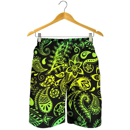 Paisley Green Design Print Mens Shorts-JTAMIGO.COM