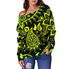 Paisley Green Design Print Off Shoulder Sweatshirt