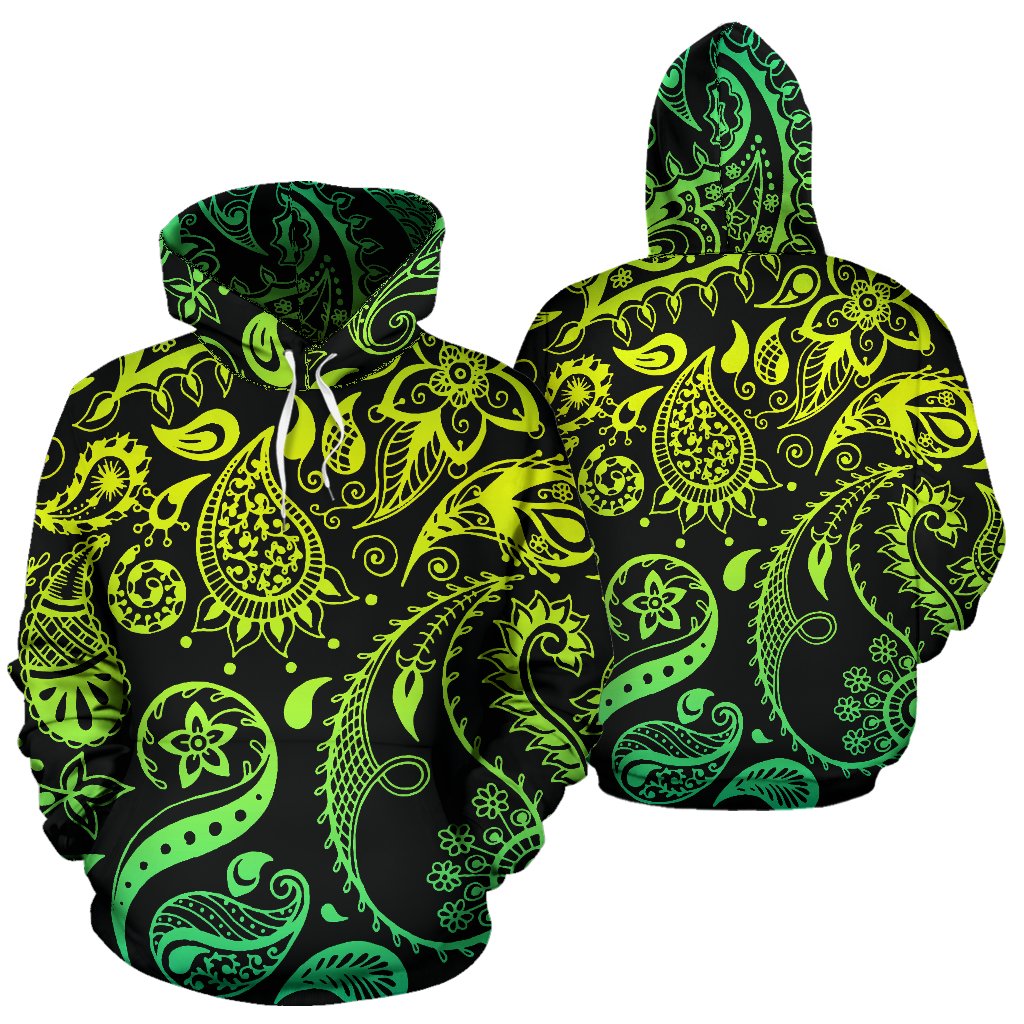 Paisley Green Design Print Pullover Hoodie