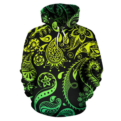 Paisley Green Design Print Pullover Hoodie