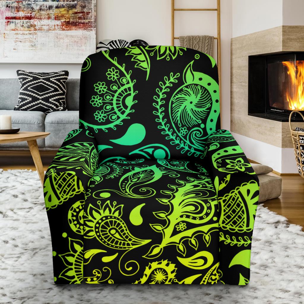Paisley Green Design Print Single Sofa Slipcover -JTAMIGO.COM