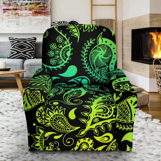Paisley Green Design Print Single Sofa Slipcover -JTAMIGO.COM