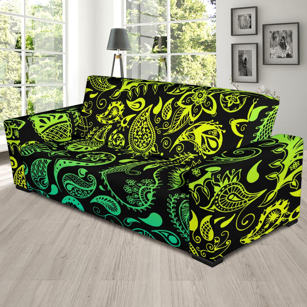 Paisley Green Design Print Sofa Slipcover-JTAMIGO.COM