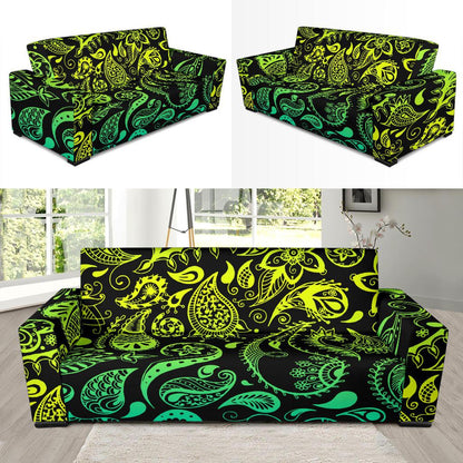 Paisley Green Design Print Sofa Slipcover-JTAMIGO.COM