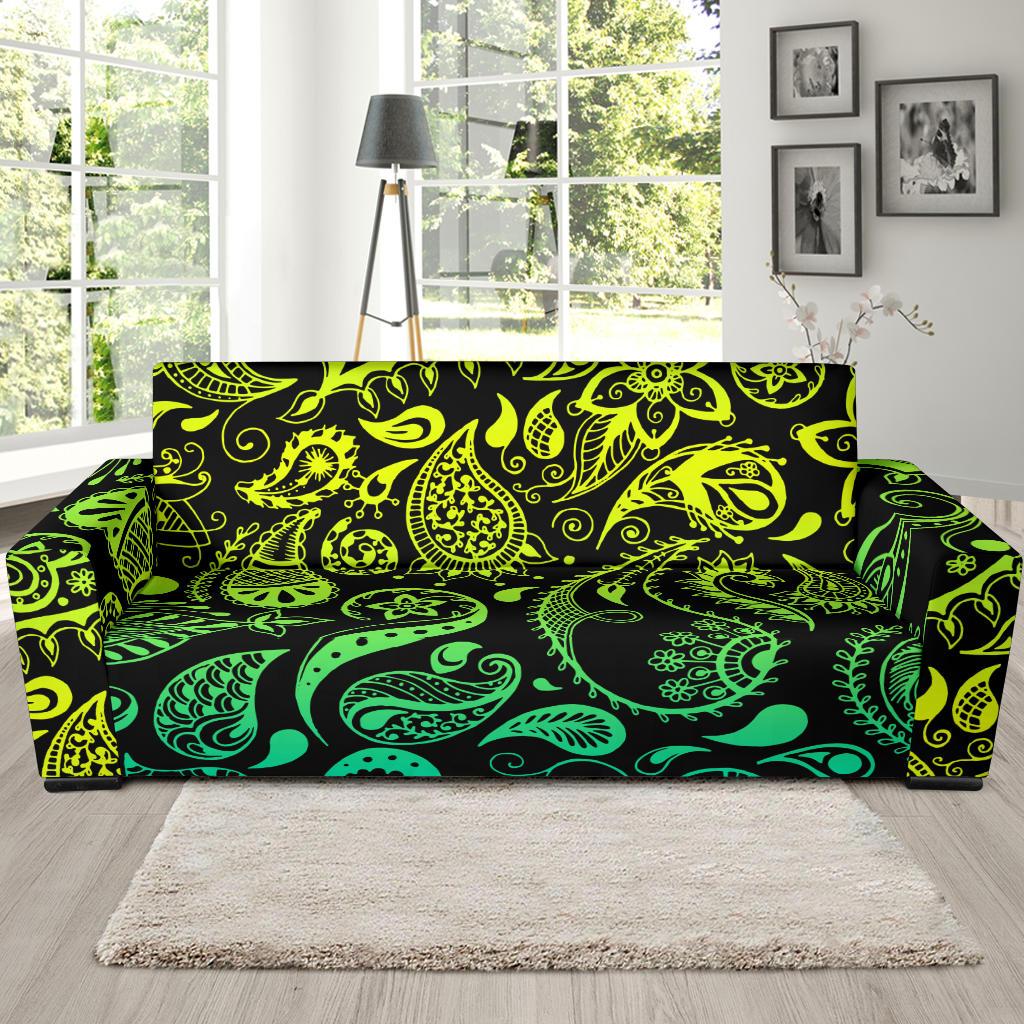 Paisley Green Design Print Sofa Slipcover-JTAMIGO.COM