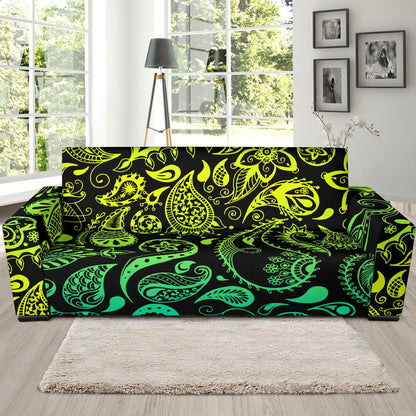 Paisley Green Design Print Sofa Slipcover-JTAMIGO.COM