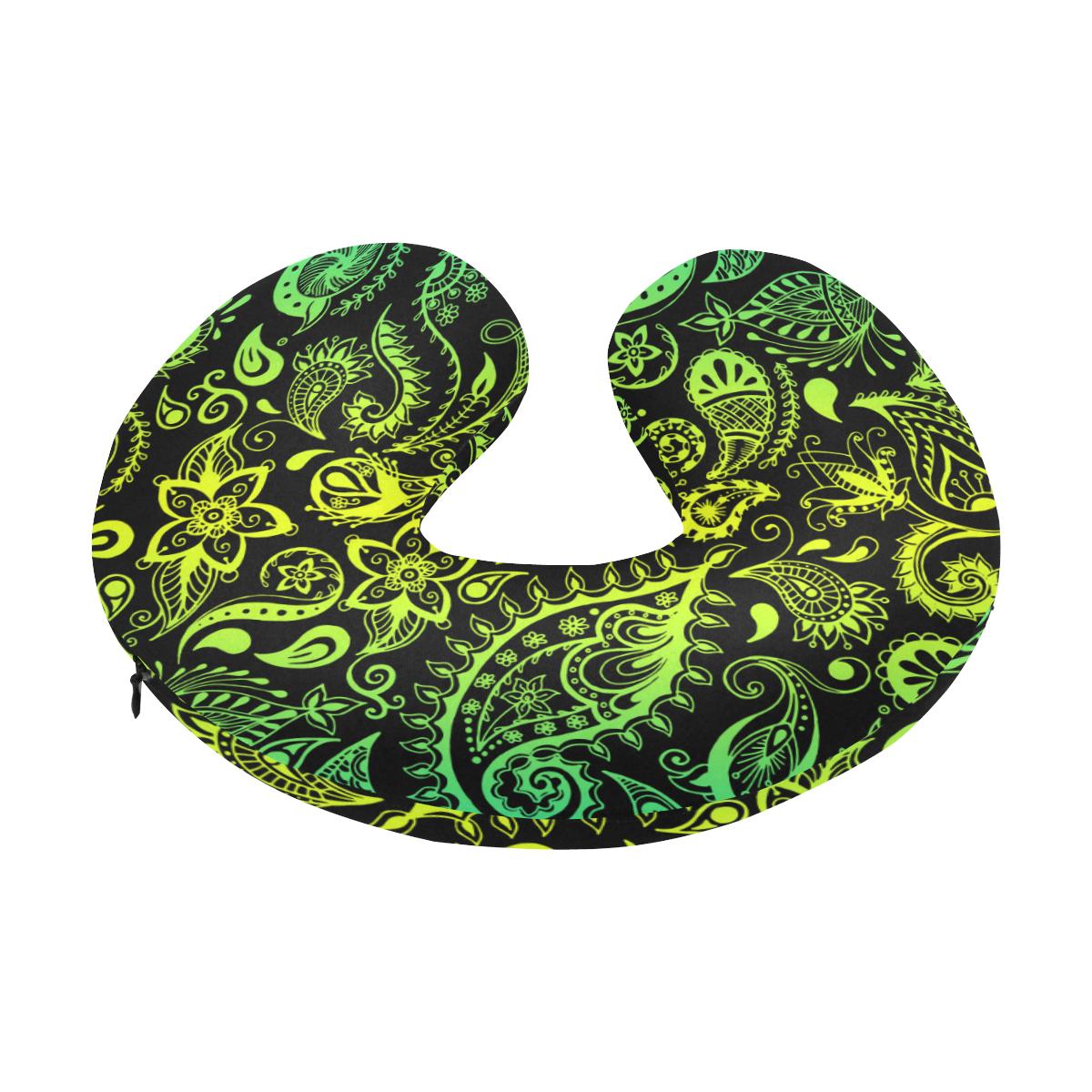 Paisley Green Design Print U-Shaped Travel Neck Pillow-JTAMIGO.COM