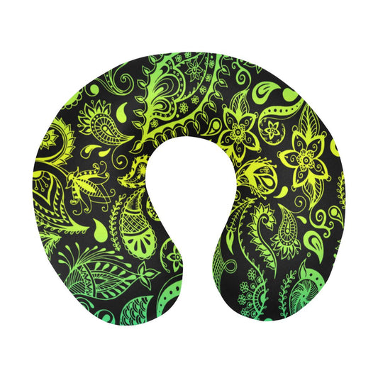 Paisley Green Design Print U-Shaped Travel Neck Pillow-JTAMIGO.COM