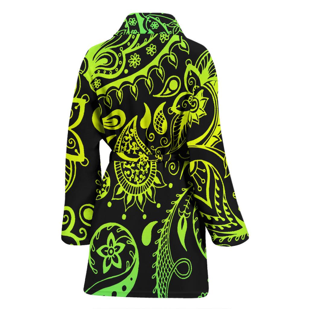 Paisley Green Design Print Women Bath Robe-JTAMIGO.COM