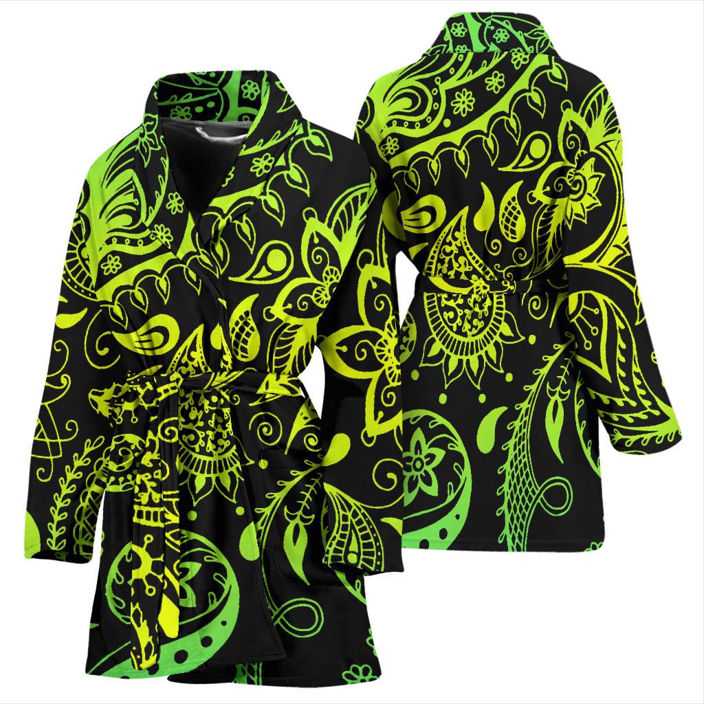 Paisley Green Design Print Women Bath Robe-JTAMIGO.COM