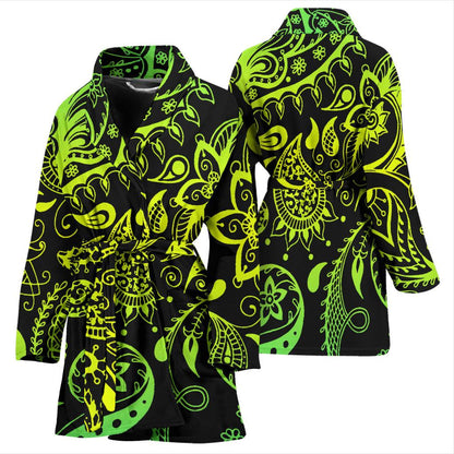 Paisley Green Design Print Women Bath Robe-JTAMIGO.COM