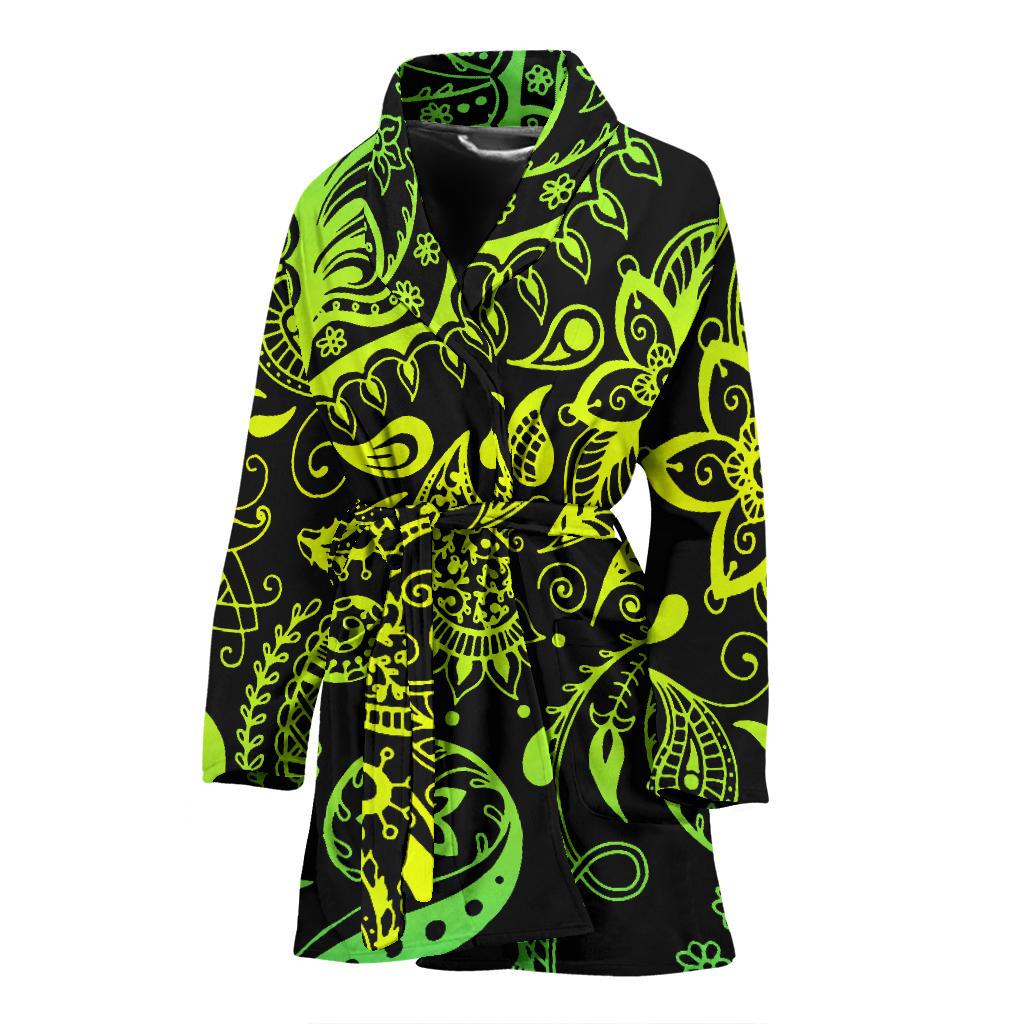 Paisley Green Design Print Women Bath Robe-JTAMIGO.COM