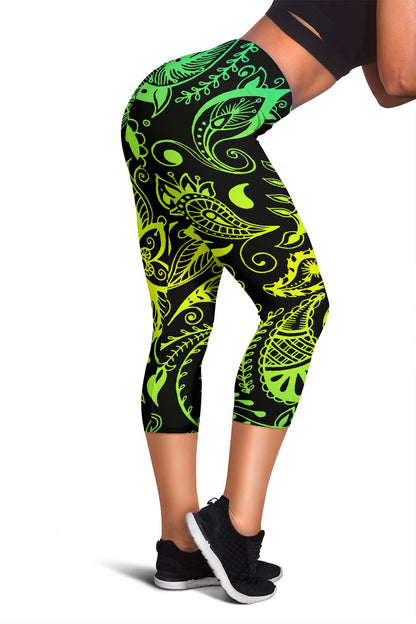 Paisley Green Design Print Women Capris