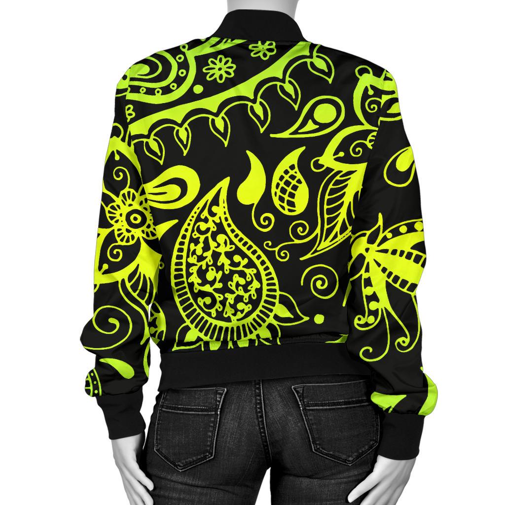 Paisley Green Design Print Women Casual Bomber Jacket